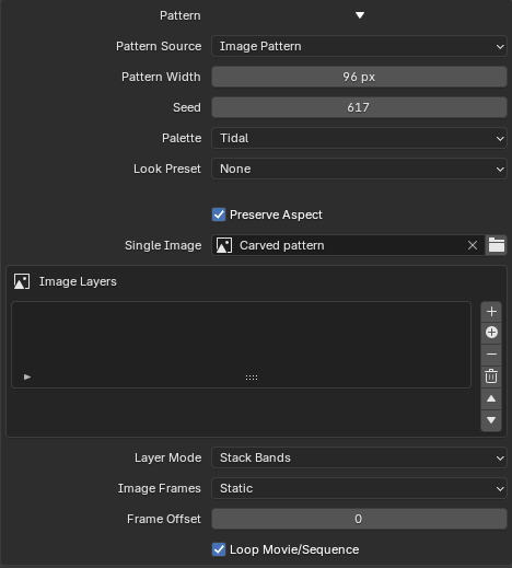 Image Pattern controls with a Single Image assigned and no image layers