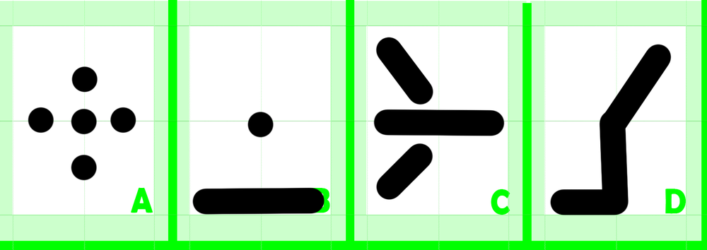 Four hand-drawn symbols from the supplied drawing template
