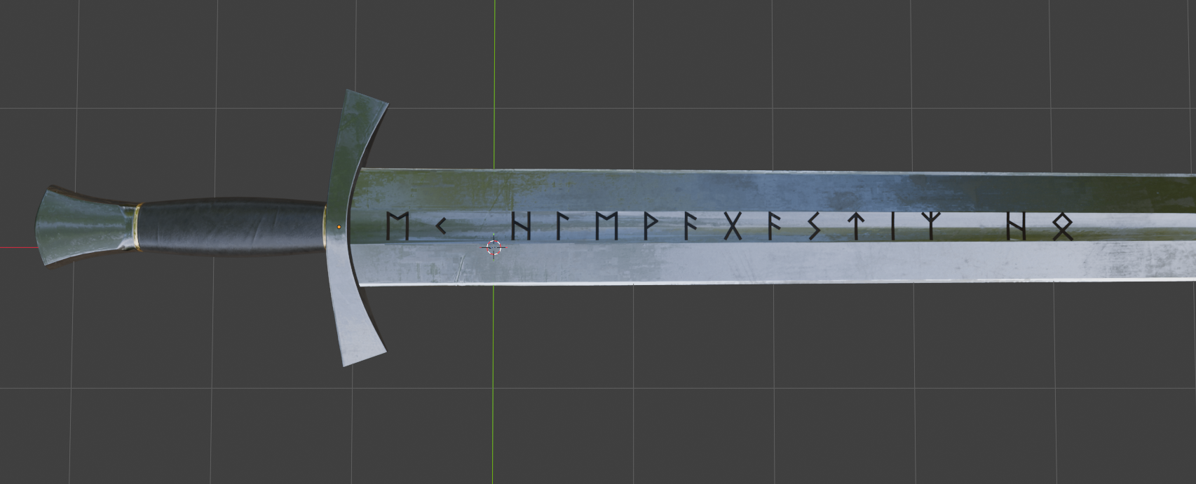 Finished RUNIC lettering applied along a sword blade