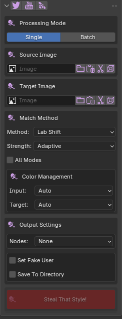 Style Thief controls in Blender's Image Editor