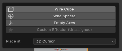 Native popup with wire cube, wire sphere and empty helper choices